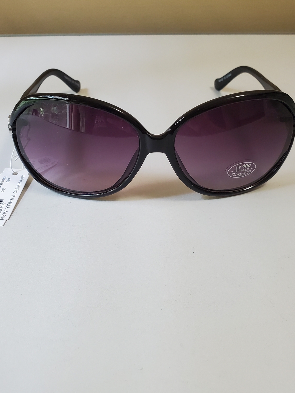 New York & Co Women's Oversized Sunglasses Black Frame with Purple Gradient Lens